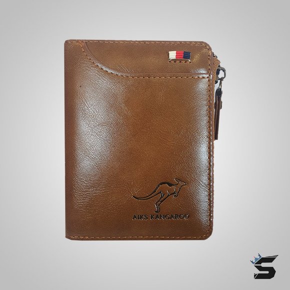 AIKS Kangaroo Vintage [Black] Zippered PU Leather RFID Blocking Men's Wallet - Picture 1 of 5